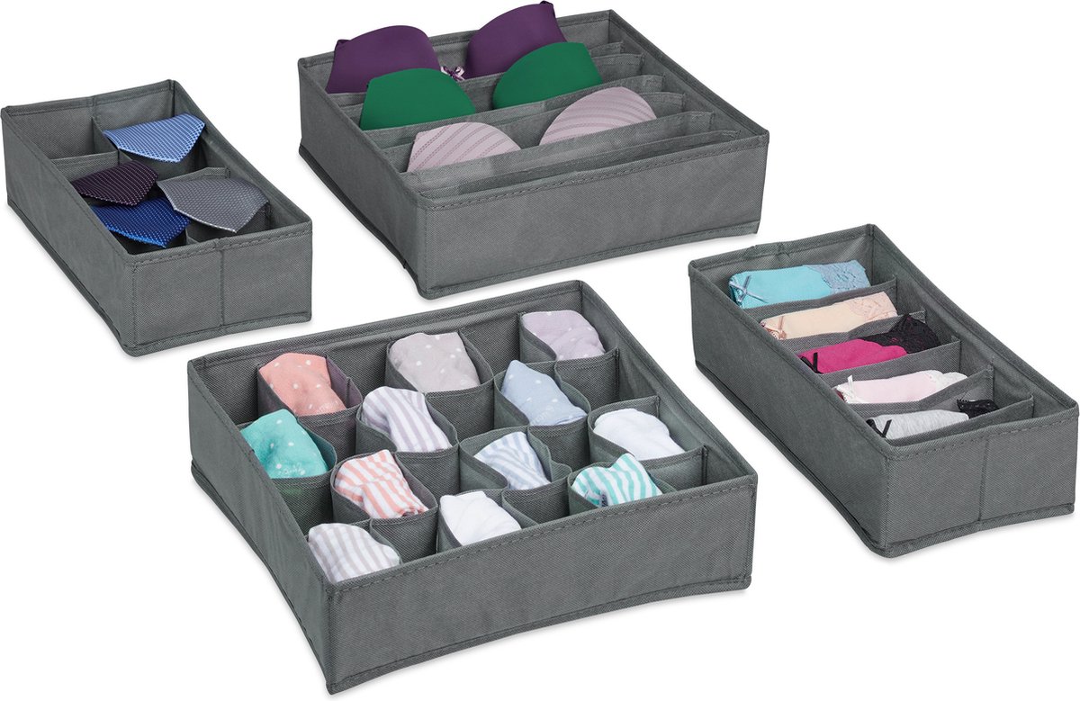 lade organizer bakjes - 4-delig - kledingkast - ladeverdeler - lichtgrijs