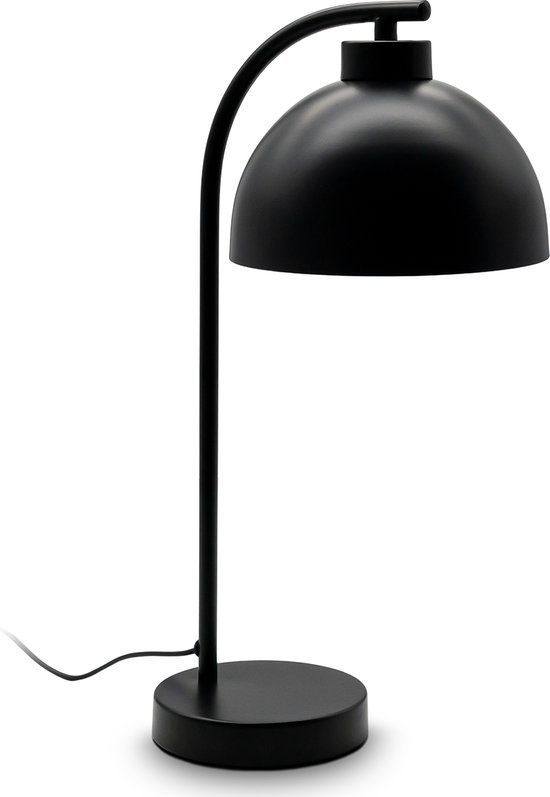 BK Licht - Lampe de table noire - incurvée - avec culot E14 - rétro - métal - lampe de chevet décorative - avec interrupteur à cordon - sans source de lumière
