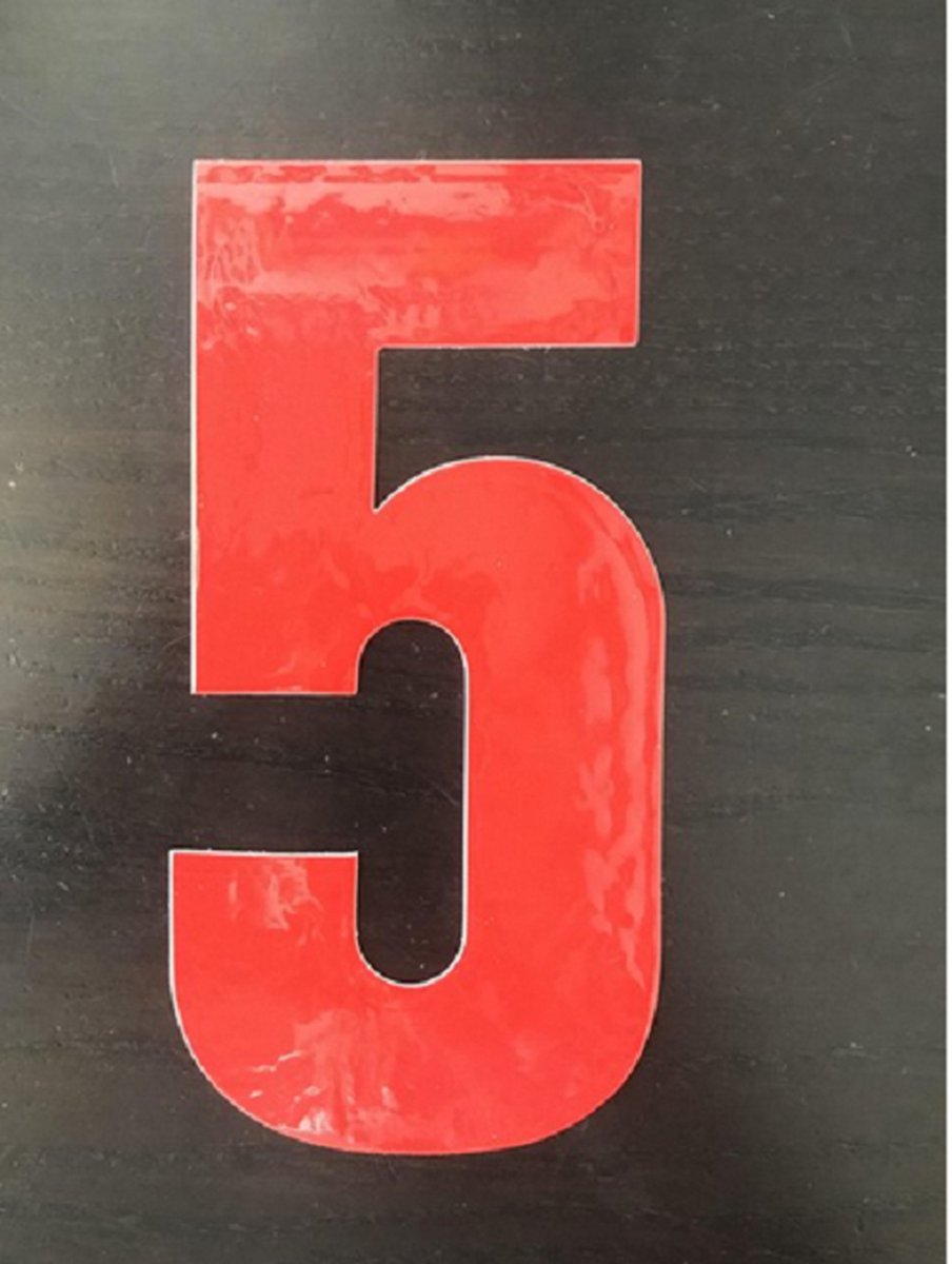 Reflecterend Cijfersticker: 5 ROOD 16,5cm  - Brievenbussticker, Plaknummer, Huisnummersticker, Kliko sticker, Containersticker