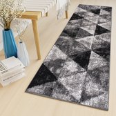 Tapiso Luxury Tapijtloper Grijs Zwart Modern Gang Woonkamer Vloerkleed Maat- 120x1350