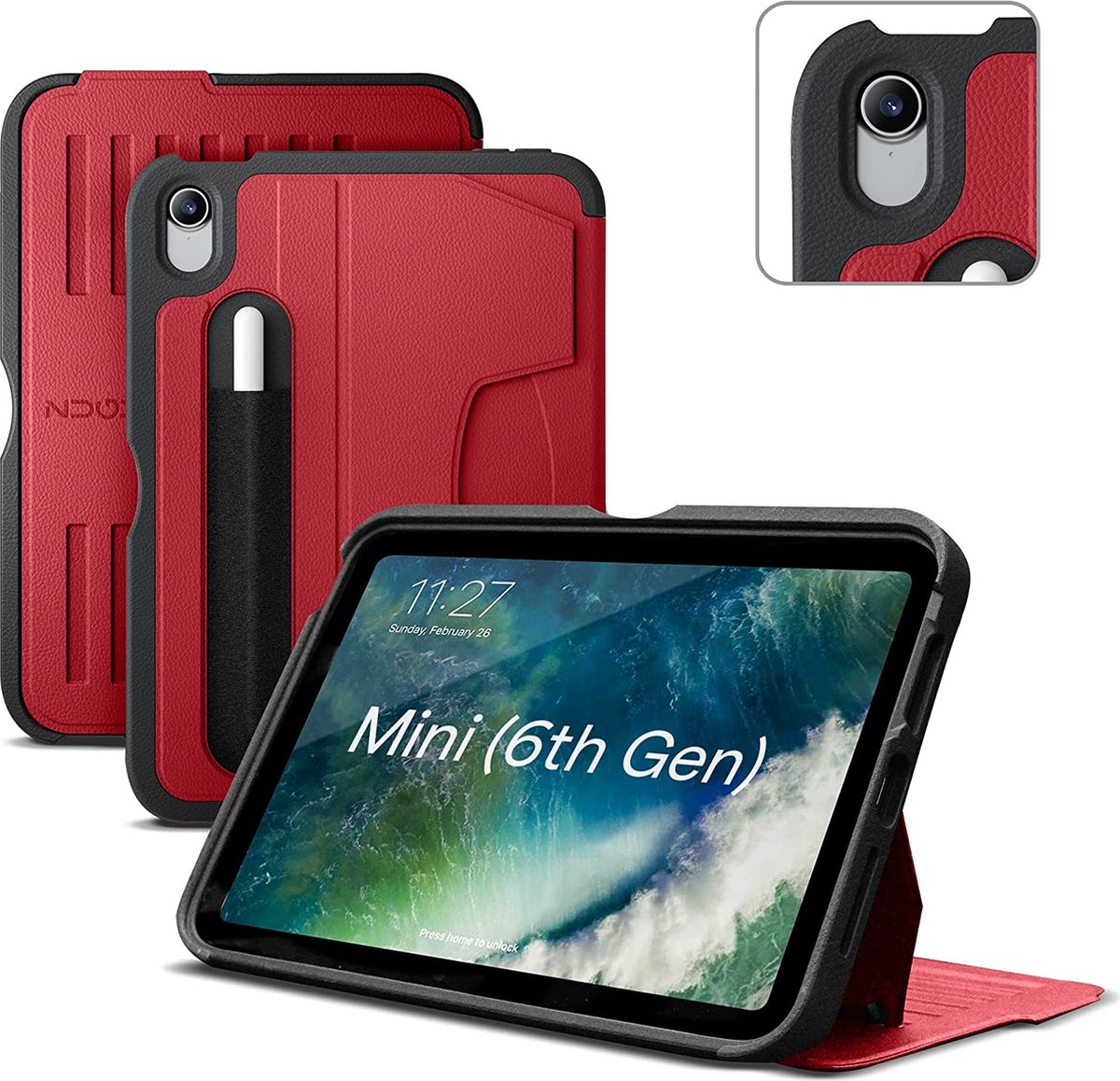 Zugu case - iPad mini Gen 6 (2021) - oersterke luxe flip-over case - volledige 360˚ bescherming – met multifunctionele standaard functie – geschikt voor Apple Pencil - Cherry Red