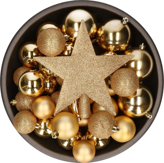 Foto: Bellatio decorations kerstballen set 34 dlg goud incl piek kunststof