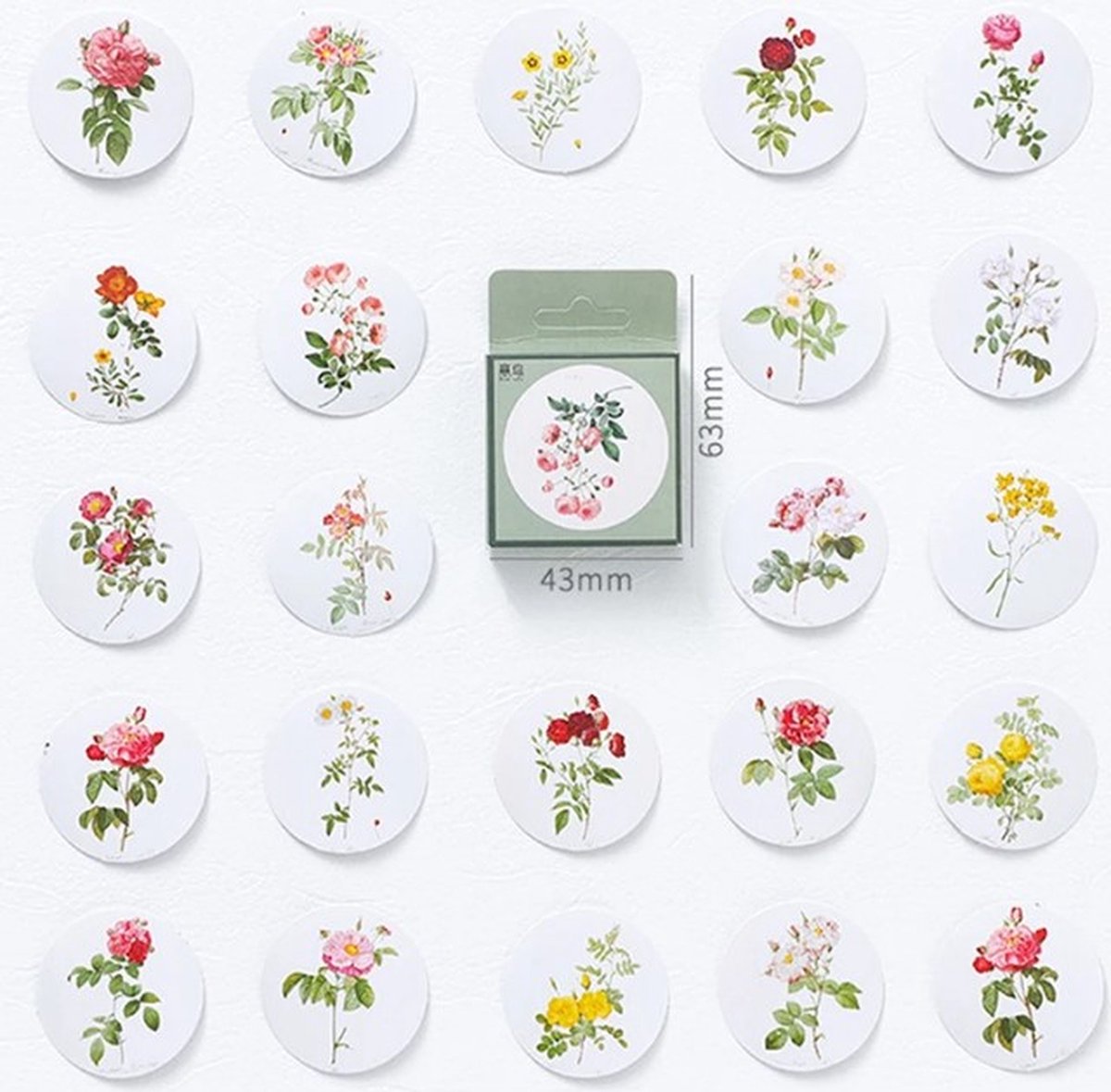 46 Ronde Stickers Met Bloemen - S007 - Stickerdoosje - Bloem Op Wit Rondje - Voor Scrapbook Of Bullet Journal - Agenda Stickers - Decoratie Stickers — afbeelding 4