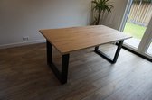 Eikenhouten eettafel | 80x160cm | U-poot slank mat zwart | boomstam rand