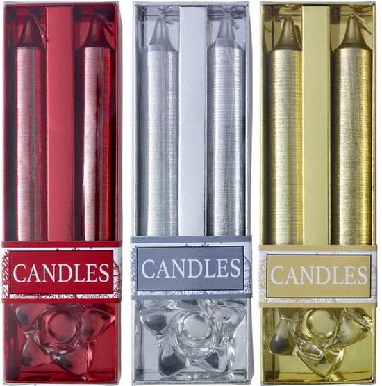 Kerstkaarsen - Glitterkaarsen - set inclusief houder - Kaarsen set van 2 -  Ø 2 cm - Zilver