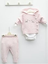 Nipperland baby kleding set - Romper set - Babyshower Cadeau - roze - maat 62/68 - Kraam cadeau - Baby kleding meisjes 3-delige set - Konijnenoortjes - Capuchon