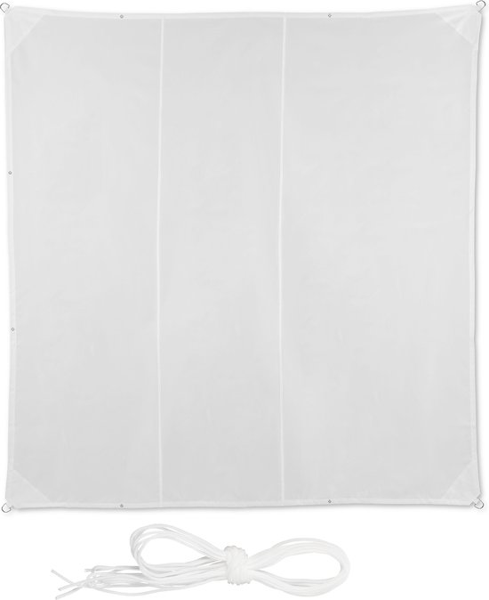 Relaxdays schaduwdoek rechthoek, BxD: 4 x 6 m, waterafstotend, uv bestendig, met touwen, terras, balkon, wit