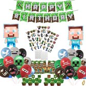 Celejoy® Pixel video game versiering - Minecraft thema decoratie - ballonnen - Slingers - feest - Armbandjes - tatoos - Tractatie zakjes - verjaardag - ballon - 128 st