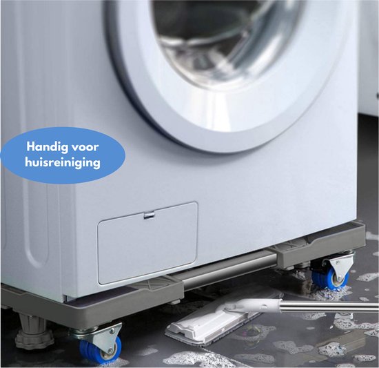 W&Z Wasmachine verhoger met wielen - Verhoging voor Wasmachine - Vaatwasser Koelkast Vriezer en Droger - Inclusief 4 Dempers - Verstelbaar - ABS - Maximaal 300 kg - Grijs
