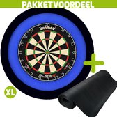 Winmau Blade 6 + Rubberen Dartmat 90*250 + Dartbordverlichting Deluxe XL (Blauw - Zwart)