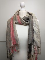 Lange dames sjaal omslagdoek Mirthe paisley motief donkerbruin beige rood ecru