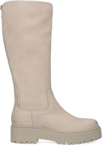 Manfield - Dames - Taupe leren hoge boots - Maat 39