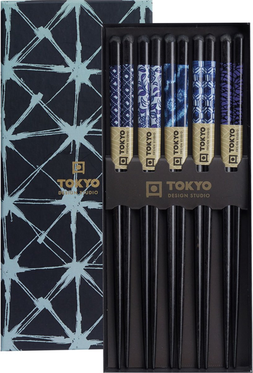 Tokyo Design Studio – Eetstokjes – Set van 5 paar – Blue Mixed Designs - Tokyo Design Studio