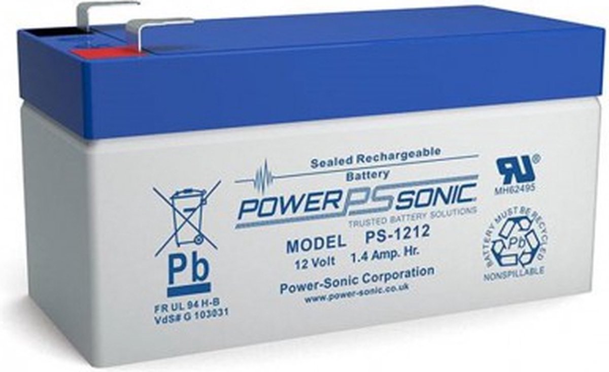 POWER SONIC 12V 1.4Ah F1 4.8mm PS-1212 Oplaadbare loodaccu - POWERSONIC