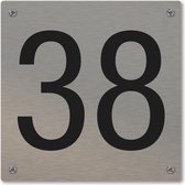 Huisnummerbord - huisnummer 38 - voordeur - 12 x 12 cm - rvs look - schroeven - naambordje nummerbord
