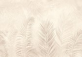 Fotobehang - vliesbehang - Jungle Bladeren - Posterbehang - Pastel Creme Beige - Botanische Bladeren -368 x 254 cm