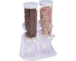 dubbele cornflakes dispenser - 1,5 liter - houders voor muesli, cereals & noten - snoepautomaat - kunststof - wit