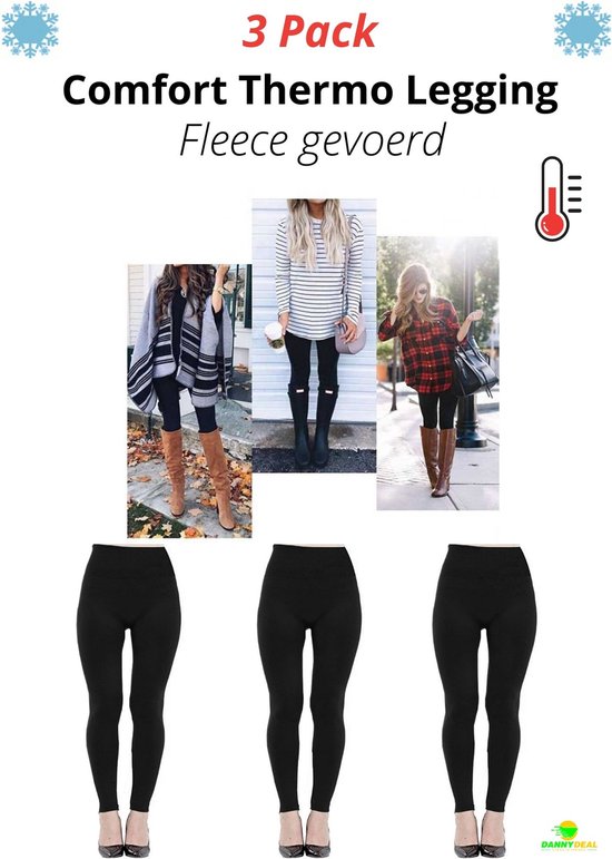 Lot de 3 leggings thermo sans couture - Taille L à XXXL - Sous- Sous-vêtements - Plein air - Sports d'hiver - Doublé polaire - Zwart