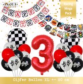 Cijfer Ballon 3 Jaar * Hoera 3 Jaar Snoes *Mega Pack Red Racing Formule 1 Verjaardag Set van 21 Ballonnen 19 x en 2 x DIY Slinger Happy Birthday & Race items * 80 cm Verjaardag Num