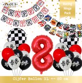 Cijfer Ballon 8 Jaar * Hoera 8 Jaar Snoes *Mega Pack Red Racing Formule 1 Verjaardag Set van 21 Ballonnen 19 x en 2 x DIY Slinger Happy Birthday & Race items * 80 cm Verjaardag Num