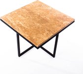 Marmeren vierkante salontafel gekruist frame - Ocher marmer - RVS matzwarte onderstel