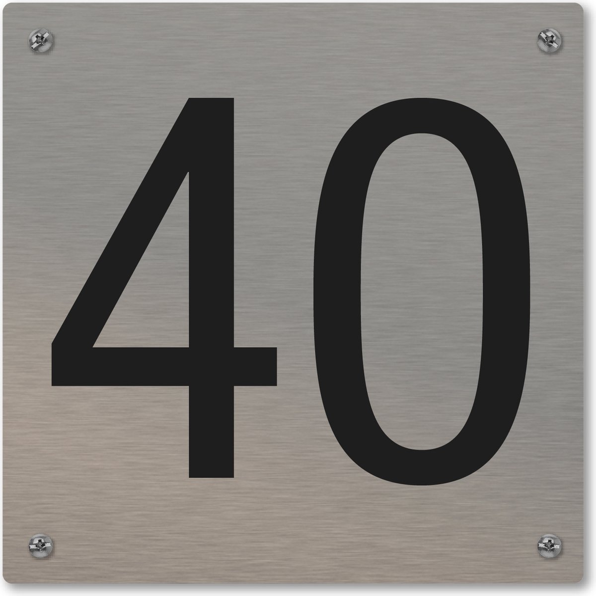 Huisnummerbord - huisnummer 40 - voordeur - 12 x 12 cm - rvs look - schroeven - naambordje nummerbord