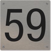 Huisnummerbord - huisnummer 59 - voordeur - 12 x 12 cm - rvs look - schroeven - naambordje nummerbord