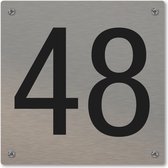 Huisnummerbord - huisnummer 48 - voordeur - 12 x 12 cm - rvs look - schroeven - naambordje nummerbord