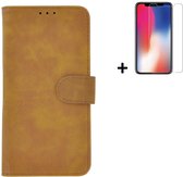 Hoesje iPhone 11 + Screenprotector iPhone 11 - iPhone 11 Hoes Wallet Bookcase Bruin + Tempered Glass