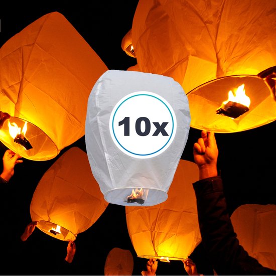 10 x Luxe Witte Wensballonnen vliegende papieren lantaarns ufo ballon zweeflantaarn wens ballon wensballon: VOLANTERNA®