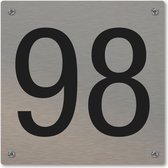 Huisnummerbord - huisnummer 98 - voordeur - 12 x 12 cm - rvs look - schroeven - naambordje nummerbord