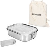 Navaris RVS broodtrommel met verdeler - Meal prep bakje - Vershouddoos - Lunchbox - 21,8 x 16,7 x 6 cm - Inhoud 1,4 liter - Vaatwasersbestendig