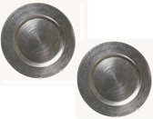 Set van 12x stuks ronde diner onderborden zilver van kunststof 33 cm