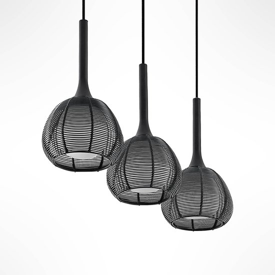 Lucande - hanglamp - 3 lichts - ijzer, glas, aluminium - E14 - zwart, wit