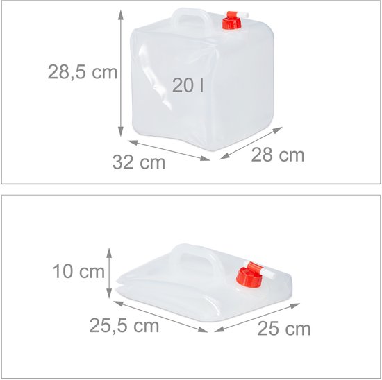 Relaxdays opvouwbare jerrycans - 4 stuks - 20 l - kraan - schroefdop - draagbaar - watertank camping - transparant-rood van Relaxdays — afbeelding 4