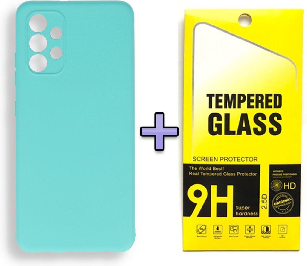 HB Hoesje Geschikt voor Samsung Galaxy A52/ A52S - Turquoise + Tempered Glazen Screenprotector - Siliconen Back Cover