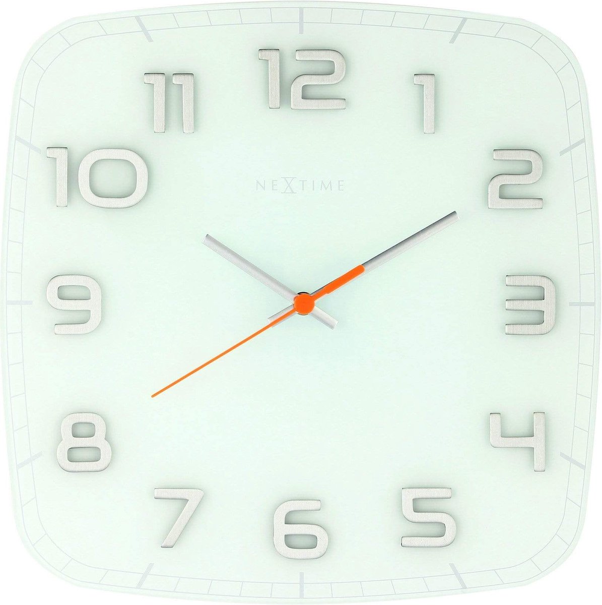 NeXtime - Wandklok - 30 x 30 x 3.5 cm - Glas - Wit - 'Classy Square'