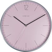 NeXtime- Wandklok- 34cm-Glas/Metaal- Romantisch Roze-Essential Silver
