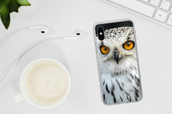Coque iPhone Xs - Un hibou marron aux yeux oranges - Siliconen - Noël - Cadeaux - Cadeaux chaussures