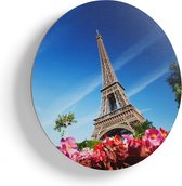 Artaza Houten Muurcirkel - Eiffeltoren In Parijs Met Bloemen - Ø 90 cm - Groot - Multiplex Wandcirkel - Rond Schilderij