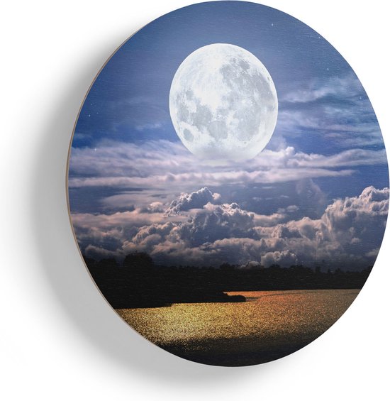 Artaza Muurcirkel - Volle Maan bij het Water - Wandcirkel - Rond Schilderij