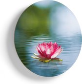 Artaza Houten Muurcirkel - Roze Lotusbloem Op Het Water - Ø 80 cm - Groot - Multiplex Wandcirkel - Rond Schilderij