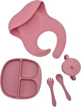 Dinerset - Kinderserviesset - 5 delig kinderserviesset - Siliconen slab met opvangbakje - diner - Bestek - Kinderbestek - kinderservies - kraamcadeau - baby - kind - servies - baby
