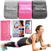 Premium 6-Pack HIIT Weerstandsbanden Set: 3x Elastic Fabric Resistance Bands, 32pag. printed Exercise Guide, 1x Gym Bag | Full-Body Fitness Bundle for Abs Booty Hip Butt Glute Stre