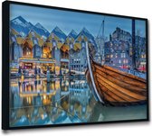 Akoestische panelen - Geluidsisolatie - Akoestische wandpanelen - Akoestisch schilderij AcousticPro® - paneel met de oude haven Rotterdam - design 172 - Premium - 90x60 - zwart- Wa