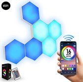 VESFY Decoratieve Hexagon Lampen - App met 16 Miljoen kleuren- Led Verlichting - 6 Stuks Led panelen - Sfeerverlichting - Led Lamp - Smart lamp - Hexagon - Wandlampen- Gaming Accesoires