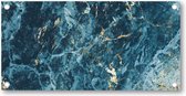 Blauw en Goud - Marmer patroon - Tuinposter 200x100 - Wanddecoratie - Minimalist
