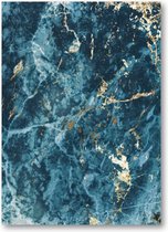Blauw en Goud - Marmer patroon - 50x70 Canvas Staand - Minimalist
