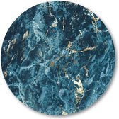 Blauw en Goud - Marmer patroon - Muurcirkel 30cm - Wandcirkel voor buiten - Aluminium Dibond - Minimalist