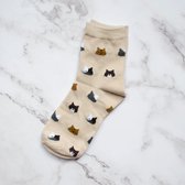 Hoge Kattensokken Beige  (maat 35-42)  - Winter sokken - Herfstsokken - Katoenen sokken - Warme sokken
